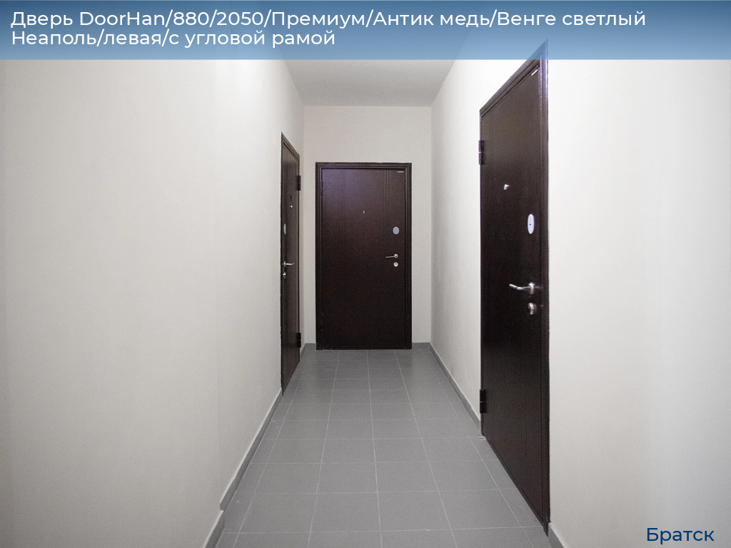 Дверь DoorHan/880/2050/Премиум/Антик медь/Венге светлый Неаполь/левая/с угловой рамой, bratsk.doorhan.ru