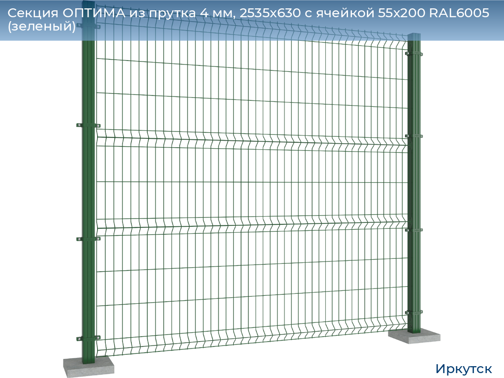 Секция ОПТИМА из прутка 4 мм, 2535x630 с ячейкой 55х200 RAL6005 (зеленый), irkutsk.doorhan.ru