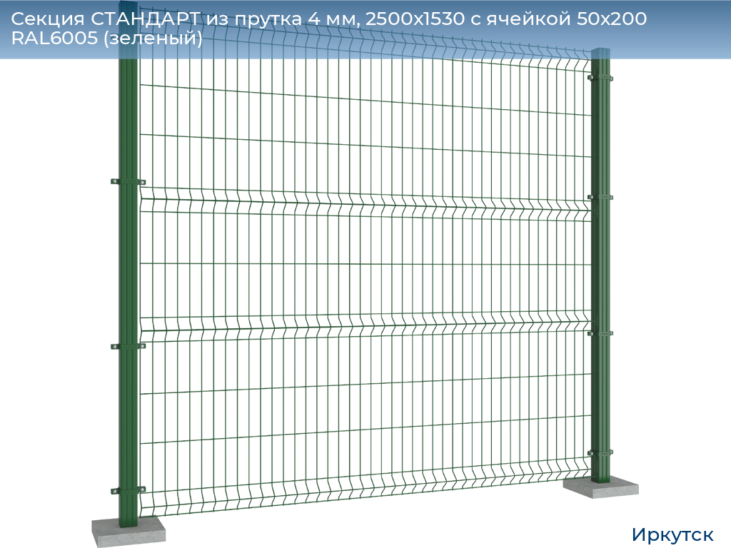 Секция СТАНДАРТ из прутка 4 мм, 2500x1530 с ячейкой 50х200 RAL6005 (зеленый), irkutsk.doorhan.ru