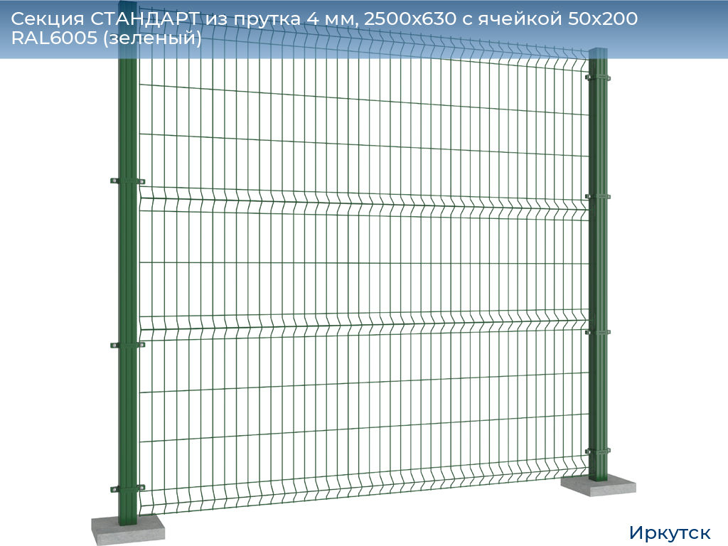 Секция СТАНДАРТ из прутка 4 мм, 2500x630 с ячейкой 50х200 RAL6005 (зеленый), irkutsk.doorhan.ru